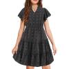 Arshiner Girls 2025 Summer Dresses Pom Poms Flutter Ruffle Sleeve Midi Polka Dot V Neck Dress with Pockets(Black)