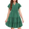 Arshiner Girls 2025 Summer Dresses Pom Poms Flutter Ruffle Sleeve Midi Polka Dot V Neck Dress with Pockets(Green)