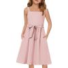 Arshiner Girls Cami Summer Sleeveless Bow Tie Casual Sundress with Pockets for 5-12 Y(Pink)