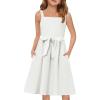 Arshiner Girls Cami Summer Sleeveless Bow Tie Casual Sundress with Pockets for 5-12 Y(White)