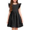 Arshiner Girls Dress Casual Ruffle Sleeveless A Line Summer Dresses with Pockets 4-12 Years(Black)