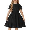 Arshiner Girls Dresses Formal Ruffle Sleeve Elegant Chiffon Party Pleated Casual Swing Dress with Pockets for 5-12 Years(Black)