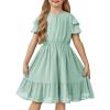 Arshiner Girls Dresses Formal Ruffle Sleeve Elegant Chiffon Party Pleated Casual Swing Dress with Pockets for 5-12 Years(Sage Green)