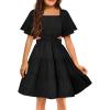 Arshiner Girls Dresses Square Neck Cut Out Shirred Party Cute Tween Dress(Black)