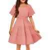Arshiner Girls Dresses Square Neck Cut Out Shirred Party Cute Tween Dress(Coral Pink)