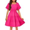 Arshiner Girls Dresses Square Neck Cut Out Shirred Party Cute Tween Dress(Hot Pink)