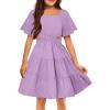 Arshiner Girls Dresses Square Neck Cut Out Shirred Party Cute Tween Dress(Lavender)