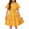 Arshiner Girls Dresses Square Neck Cut Out Shirred Party Cute Tween Dress(Yellow)