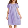 Arshiner Girls Nightgowns Silk Satin Pajama Dress Short Sleeve Soft Princess Sleepwear(Light Purple)