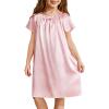 Arshiner Girls Nightgowns Silk Satin Pajama Dress Short Sleeve Soft Princess Sleepwear(Pink)
