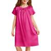 Arshiner Girls Nightgowns Silk Satin Pajama Dress Short Sleeve Soft Princess Sleepwear(Rose Red)