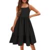 Arshiner Girl’s Summer Sundress Spaghetti Strap Solid Linen Midi Dress Casual Cami Dresses(Black)