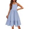 Arshiner Girl’s Summer Sundress Spaghetti Strap Solid Linen Midi Dress Casual Cami Dresses(Blue)
