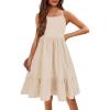 Arshiner Girl’s Summer Sundress Spaghetti Strap Solid Linen Midi Dress Casual Cami Dresses(Khaki)
