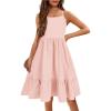 Arshiner Girl’s Summer Sundress Spaghetti Strap Solid Linen Midi Dress Casual Cami Dresses(Light Pink)