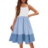 Arshiner Girl’s Summer Sundress Spaghetti Strap Solid Linen Midi Dress Casual Cami Dresses(Pat1)
