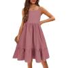 Arshiner Girl’s Summer Sundress Spaghetti Strap Solid Linen Midi Dress Casual Cami Dresses(Pink)