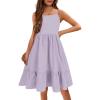 Arshiner Girl’s Summer Sundress Spaghetti Strap Solid Linen Midi Dress Casual Cami Dresses(Purple)