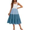 Arshiner Girl’s Sundresses Summer Boho Strap Tiered Cami Maxi Dresses with Pockets(Blue Colorblock)