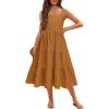 Arshiner Girl’s Sundresses Summer Boho Strap Tiered Cami Maxi Dresses with Pockets(Brown)