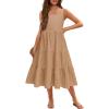 Arshiner Girl’s Sundresses Summer Boho Strap Tiered Cami Maxi Dresses with Pockets(Camel)