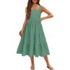 Arshiner Girl’s Sundresses Summer Boho Strap Tiered Cami Maxi Dresses with Pockets(Gray Green)