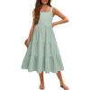 Arshiner Girl’s Sundresses Summer Boho Strap Tiered Cami Maxi Dresses with Pockets(Ice Green)