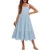 Arshiner Girl’s Sundresses Summer Boho Strap Tiered Cami Maxi Dresses with Pockets(Light Blue)