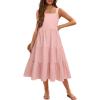 Arshiner Girl’s Sundresses Summer Boho Strap Tiered Cami Maxi Dresses with Pockets(Light Pink)