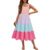 Arshiner Girl’s Sundresses Summer Boho Strap Tiered Cami Maxi Dresses with Pockets(Pink & Purple & Blue)