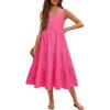 Arshiner Girl’s Sundresses Summer Boho Strap Tiered Cami Maxi Dresses with Pockets(Rose Red)
