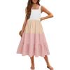 Arshiner Girl’s Sundresses Summer Boho Strap Tiered Cami Maxi Dresses with Pockets(White & Pink)