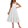 Arshiner Girl’s Sundresses Summer Boho Strap Tiered Cami Maxi Dresses with Pockets(White)