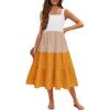 Arshiner Girl’s Sundresses Summer Boho Strap Tiered Cami Maxi Dresses with Pockets(Yellow Colorblock)
