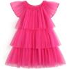 Arshiner Girls Tulle Dress Toddler Layered Tutu Dresses Rainbow Sequin Summer Party Birthday Wedding Cake Dress Photo Shoot(Pink)
