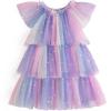 Arshiner Girls Tulle Dress Toddler Layered Tutu Dresses Rainbow Sequin Summer Party Birthday Wedding Cake Dress Photo Shoot(Purple Rainbow)