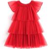 Arshiner Girls Tulle Dress Toddler Layered Tutu Dresses Rainbow Sequin Summer Party Birthday Wedding Cake Dress Photo Shoot(Red)