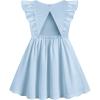 Arshiner Toddler Girl Dresses Ruffle Sleeve Dress for Girl Kids Summer Casual Beach Backless Sundresses with Pockets 2-6T(Blue)