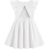 Arshiner Toddler Girl Dresses Ruffle Sleeve Dress for Girl Kids Summer Casual Beach Backless Sundresses with Pockets 2-6T(White)