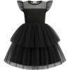 Arshiner Toddler Girls Tutu Sundress Ruffle Sleeve Double Fluffy Tiered Tulle Summer Dresses for Kids 2-8Y(Black)