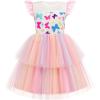 Arshiner Toddler Girls Tutu Sundress Ruffle Sleeve Double Fluffy Tiered Tulle Summer Dresses for Kids 2-8Y(Butterfly Rainbow)