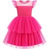 Arshiner Toddler Girls Tutu Sundress Ruffle Sleeve Double Fluffy Tiered Tulle Summer Dresses for Kids 2-8Y(Hot Pink)