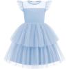 Arshiner Toddler Girls Tutu Sundress Ruffle Sleeve Double Fluffy Tiered Tulle Summer Dresses for Kids 2-8Y(Light Blue)