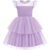 Arshiner Toddler Girls Tutu Sundress Ruffle Sleeve Double Fluffy Tiered Tulle Summer Dresses for Kids 2-8Y(Lilac)