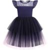Arshiner Toddler Girls Tutu Sundress Ruffle Sleeve Double Fluffy Tiered Tulle Summer Dresses for Kids 2-8Y(Navy Blue)