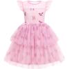 Arshiner Toddler Girls Tutu Sundress Ruffle Sleeve Double Fluffy Tiered Tulle Summer Dresses for Kids 2-8Y(Pink Butterfly)