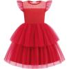Arshiner Toddler Girls Tutu Sundress Ruffle Sleeve Double Fluffy Tiered Tulle Summer Dresses for Kids 2-8Y(Red)