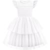 Arshiner Toddler Girls Tutu Sundress Ruffle Sleeve Double Fluffy Tiered Tulle Summer Dresses for Kids 2-8Y(White)