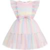 Arshiner Toddler Tutu Dress Girls Tulle Ruffle Bowknot Dresses Summer Wedding Birthday Party Formal Princess Dress 2-6T(Rainbow)