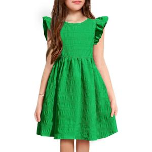 Arshiner Girls Dress Casual Ruffle Sleeveless A Line Summer Dresses with Pockets 4-12 Years(Green)